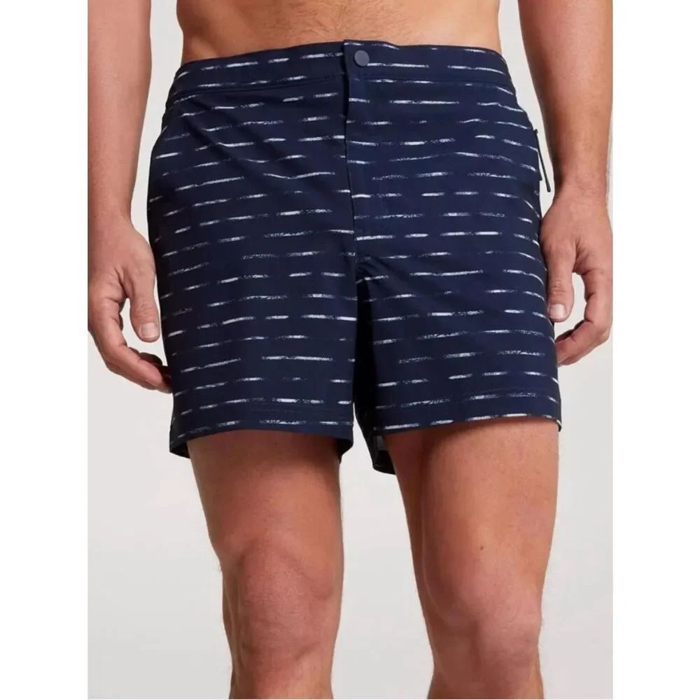 VRST | NEW Slim Fit Resort Hybrid Shorts Navy/Sand Washed Striped Men’s Size M